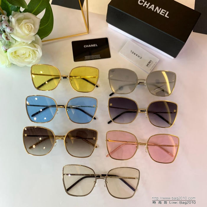 CHANEL香奈兒 CH71323 內花紋倆邊雙C Logo潮流爆款 時尚方框太陽鏡 高品質 網紅潮款墨鏡  lly1581